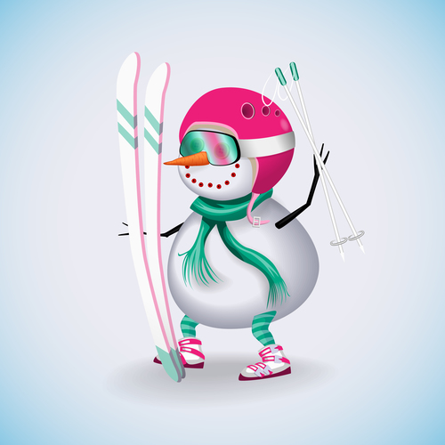 Snowman with skiing vectors 03