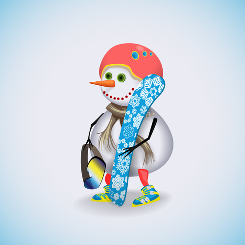 Snowman with skiing vectors 04