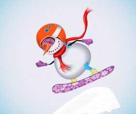 Snowman with skiing vectors 05