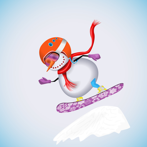 Snowman with skiing vectors 05