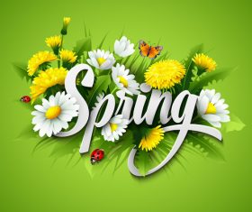 Spring flower with green background vector 03