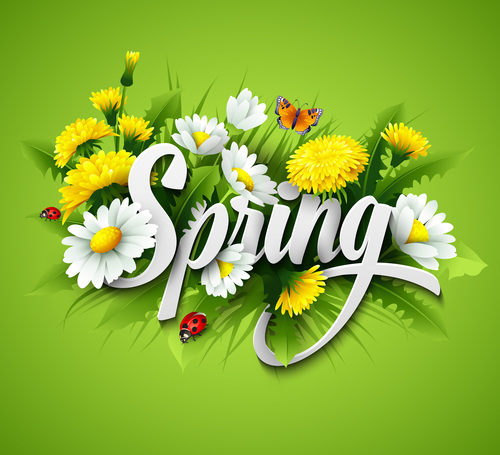 Spring flower with green background vector 03