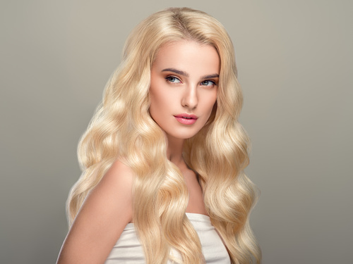 Stock Photo Beautiful girl with wavy white hair 01