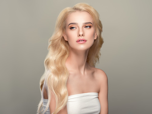 Stock Photo Beautiful girl with wavy white hair 04
