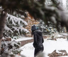 Stock Photo Girl going out on snowy day
