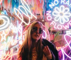 Stock Photo Woman with colorful lights background