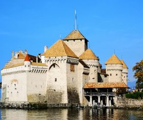 Swiss chillon castle natural scenery Stock Photo 01