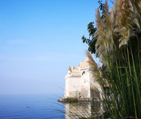 Swiss chillon castle natural scenery Stock Photo 02