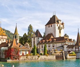 Swiss chillon castle natural scenery Stock Photo 04
