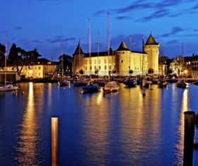 Swiss chillon castle natural scenery Stock Photo 06