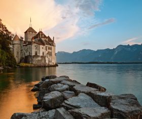 Swiss chillon castle natural scenery Stock Photo 07