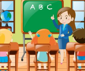 Teacher and classmates in class vector