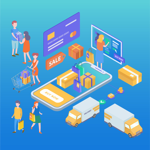 Tech life mobile online shopping vector illustration