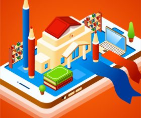 Technology network school online learning vector illustration