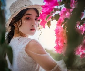 The girl turned to look back Stock Photo