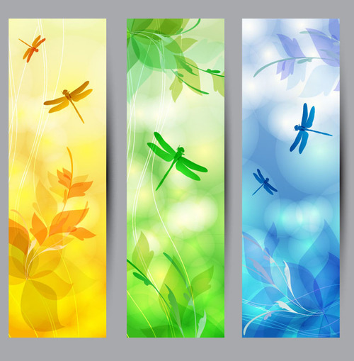 Three types dragonfly banner vector material