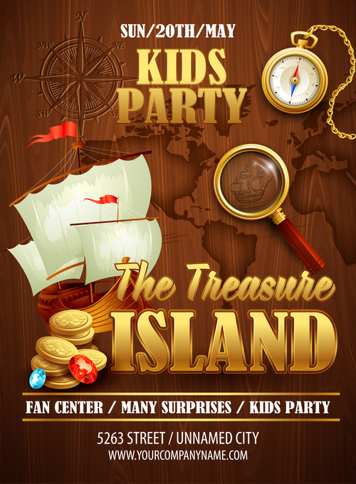 Treasure island kids party poster vector 01