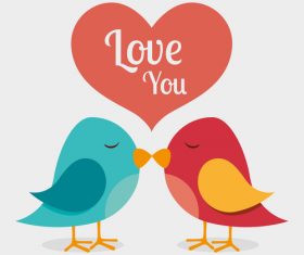 Two birds with heart vector