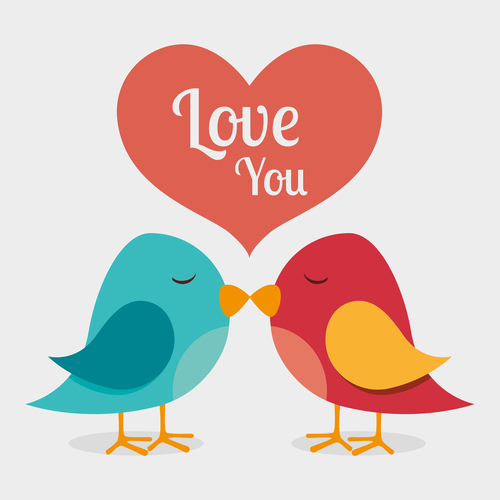 Two birds with heart vector