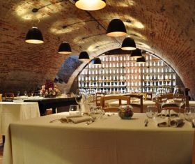 Underground empty restaurant Stock Photo