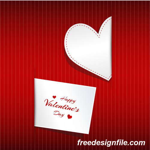 Valentine card template with white heart vector
