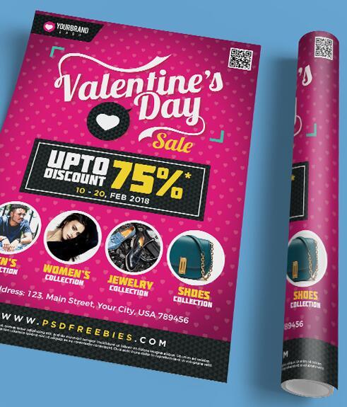 Valentines Day Discount Sale Poster Psd Template
