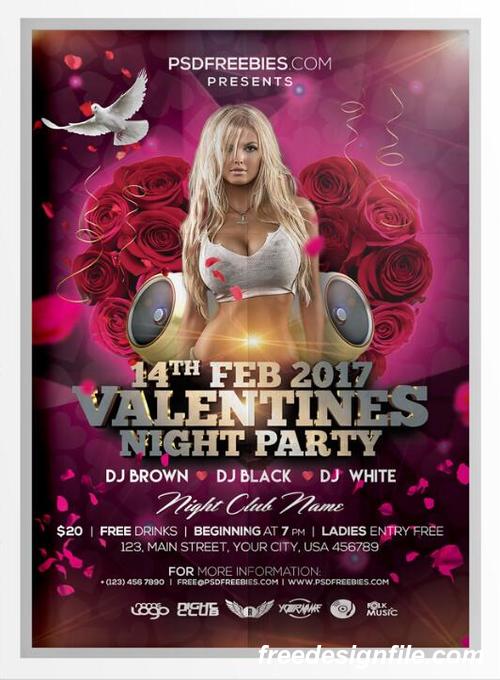 Valentines Day Night Party Flyer PSD Template