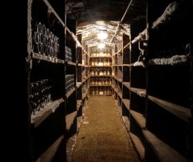 Various wines stored in the basement Stock Photo