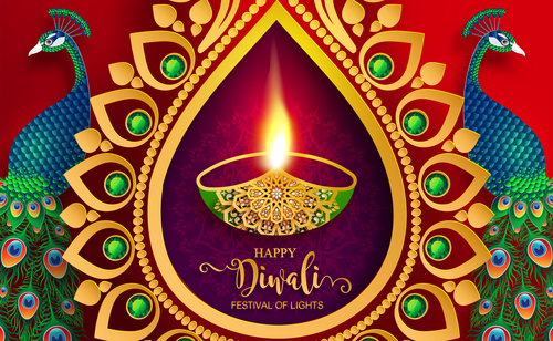 Vector dewali ornate background material 04