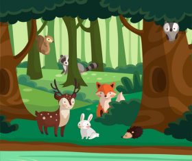 Vector illustration of animals in the autumn forest