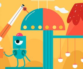 Vector illustration of cartoon robots alien life