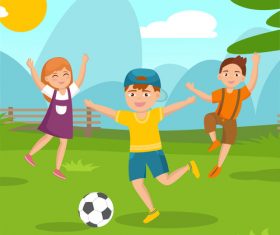 Vector illustration of children playing football