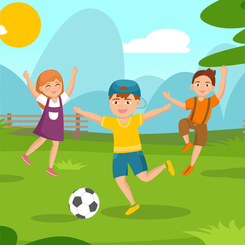 Vector illustration of children playing football