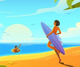 Vector illustration of couple on vacation by the sea