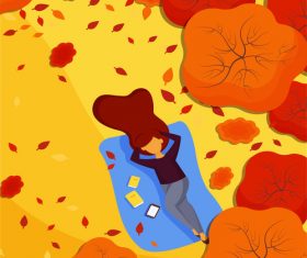 Vector illustration of girl in the woods rest