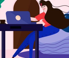 Vector illustration of girl working on sofa