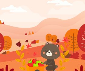 Vector illustration of little black bear of Fully Laden With Riches in the woods
