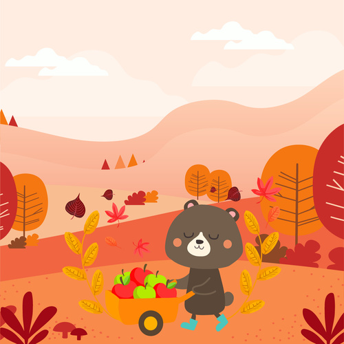 Vector illustration of little black bear of Fully Laden With Riches in the woods