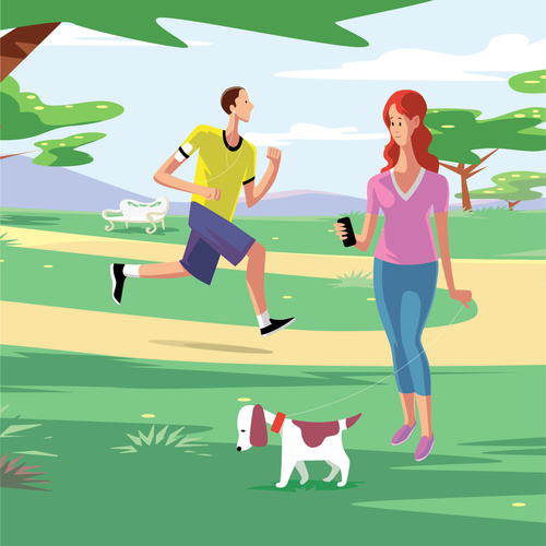 Vector illustration of people enjoying the cool sport in the park