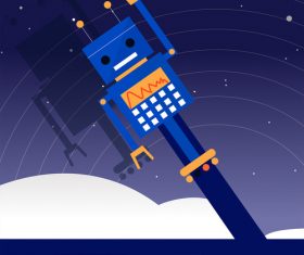 Vector illustration of robot flying out of space