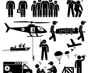 Vector medical rescue black and white round head character with figure