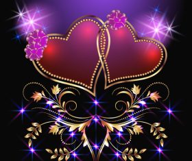 Velentines card with purple backgrounds vector 02