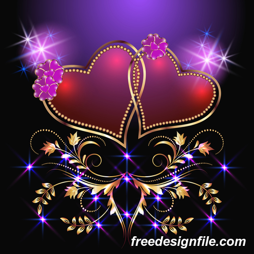 Velentines card with purple backgrounds vector 02