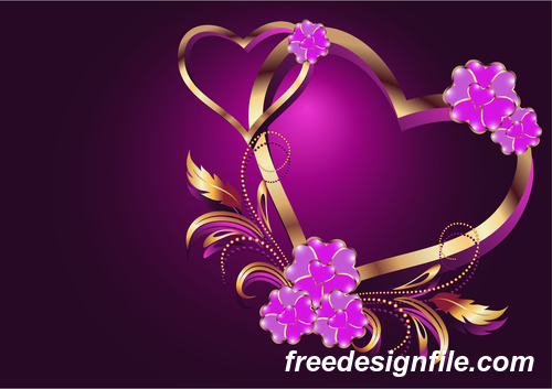 Velentines card with purple backgrounds vector 03