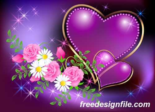 Velentines card with purple backgrounds vector 05