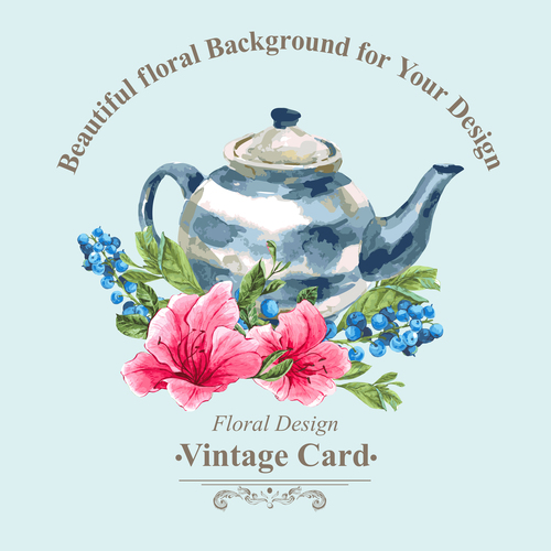 Vintage floral card template vectors design 09