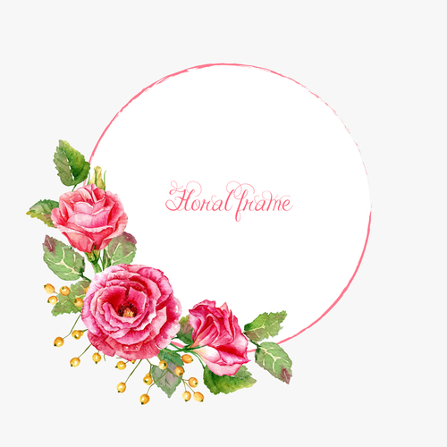 Vintage pink rose frame vector material 02