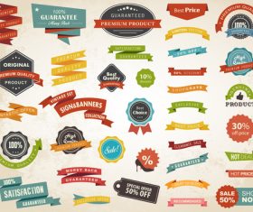 Vintage ribbon with banner with labels vector material 01