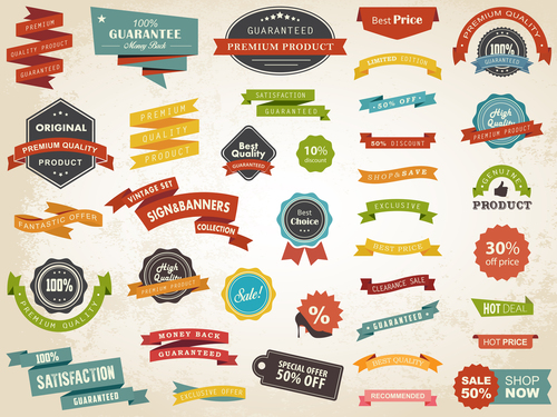 Vintage ribbon with banner with labels vector material 01