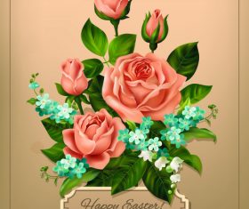 Vintage rose with card templates design vector 02